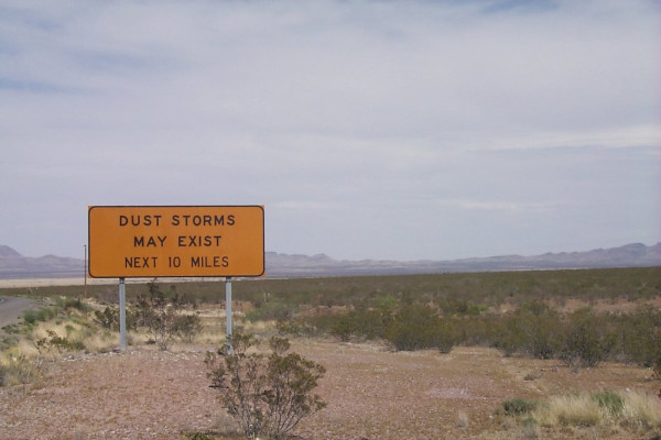 Dust Storms May Exist Next Ten Miles - Sign near Arizona - New Mexico State Line
